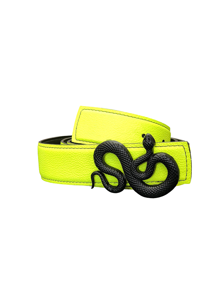 Leather Snake Belt, Neon Green