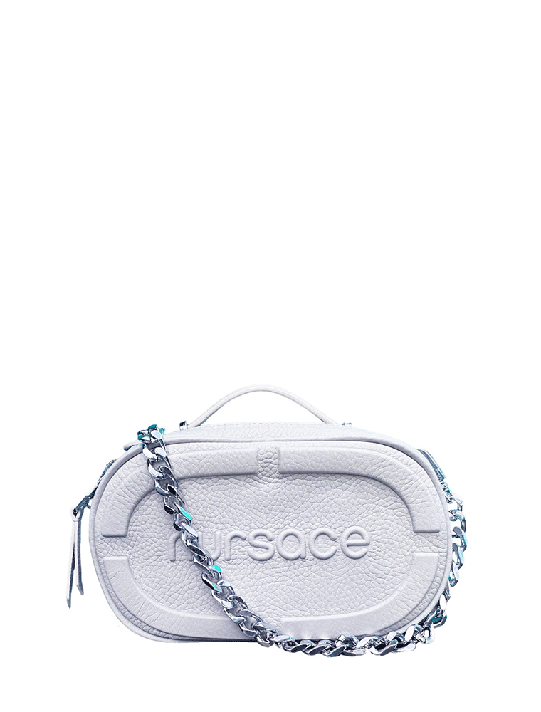 Oval Embroidered Logo Crossbody Bag, Light Blue