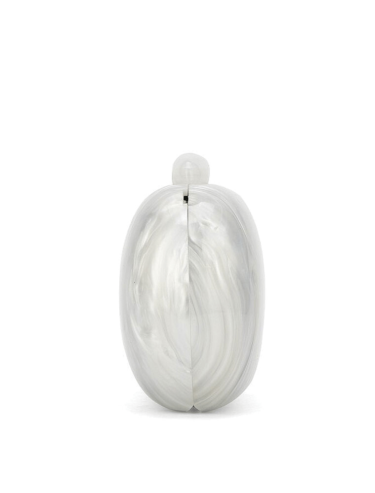 Oval Acrylic Clutch Bag, Pearl White