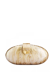 Oval Acrylic Clutch Bag with Flap, Beige