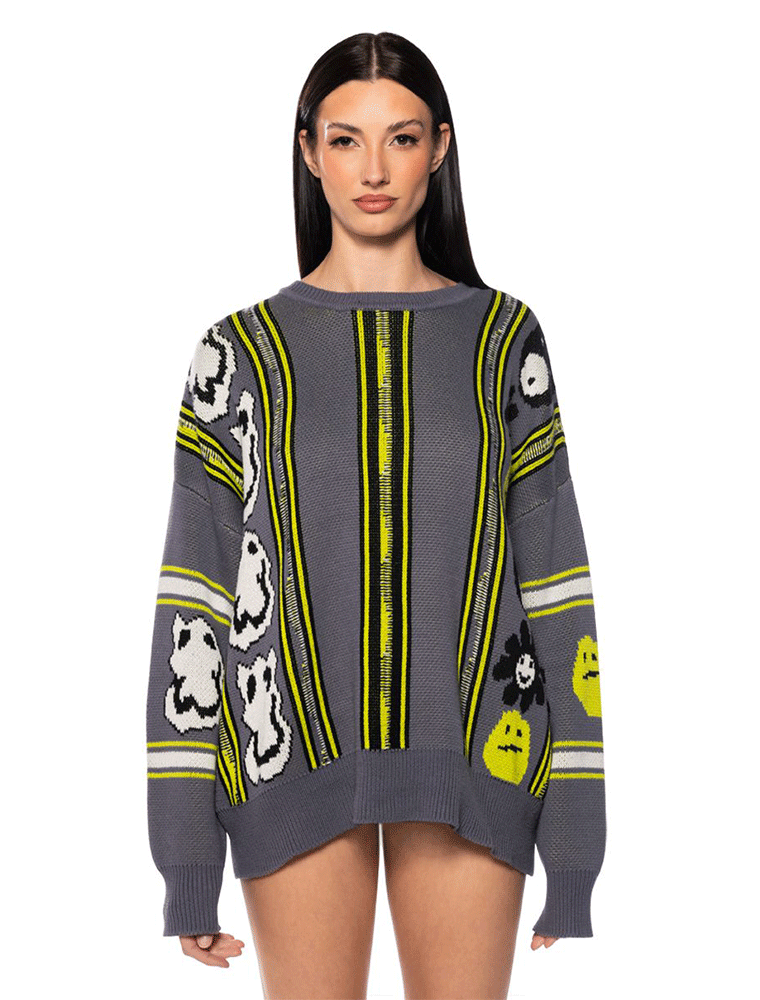 Oversized Smiles Sweater, Multicolor / Grey