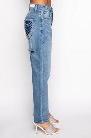 Rhinestone Pocket Medium Wash Denim Jeans