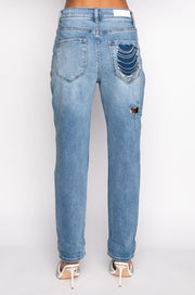 Rhinestone Pocket Medium Wash Denim Jeans