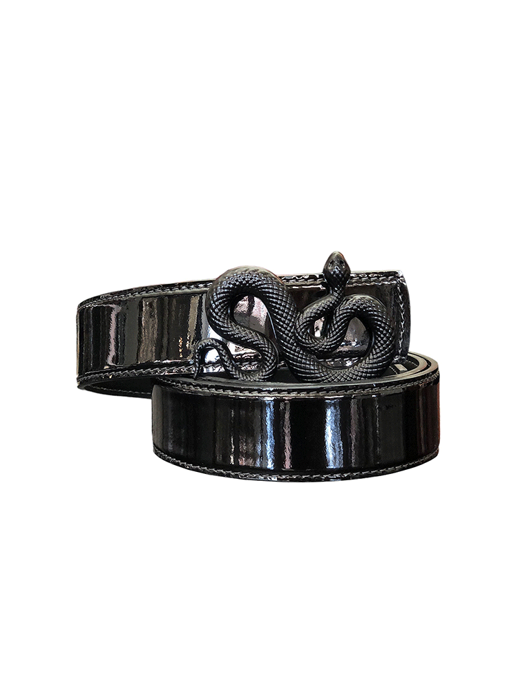 Patent Leather Snake Belt, Black