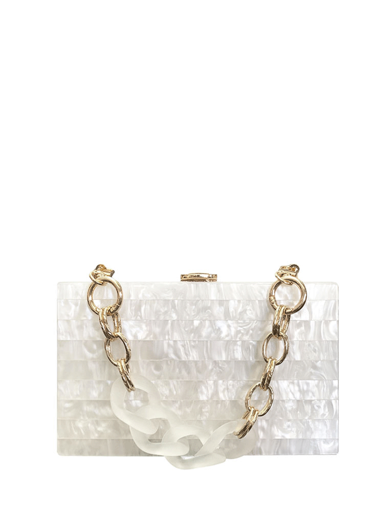 Rectangular Acrylic Clutch Bag, Pearl White