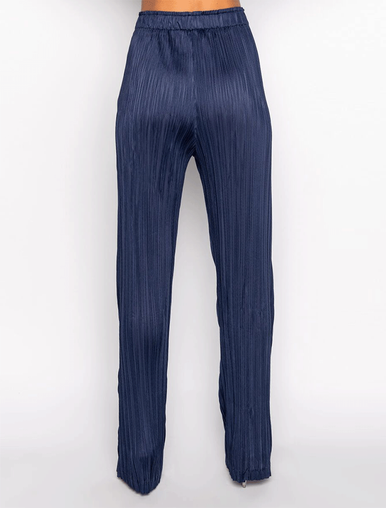 Pleated Palazzo Pants, Navy