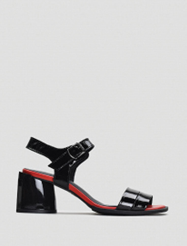 Block Chunky Heel Sandals with Red Trim