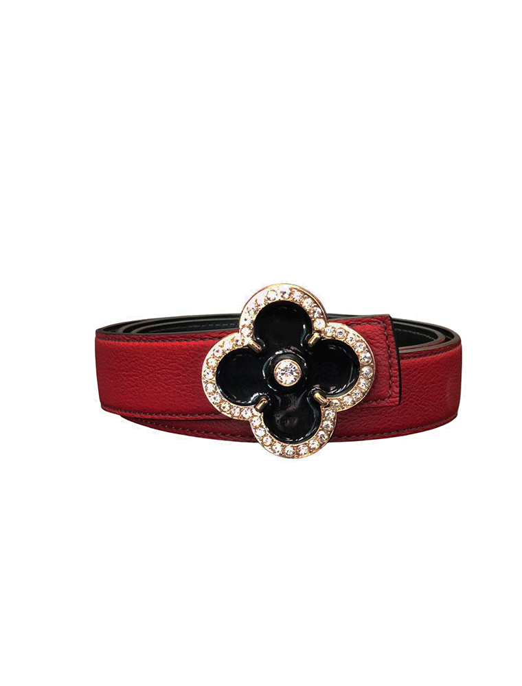 Flower Leather Belt, Lipstick Red