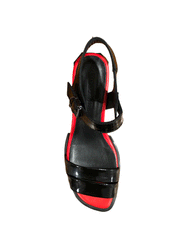 Block Chunky Heel Sandals with Red Trim