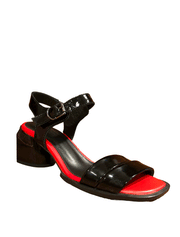 Block Chunky Heel Sandals with Red Trim