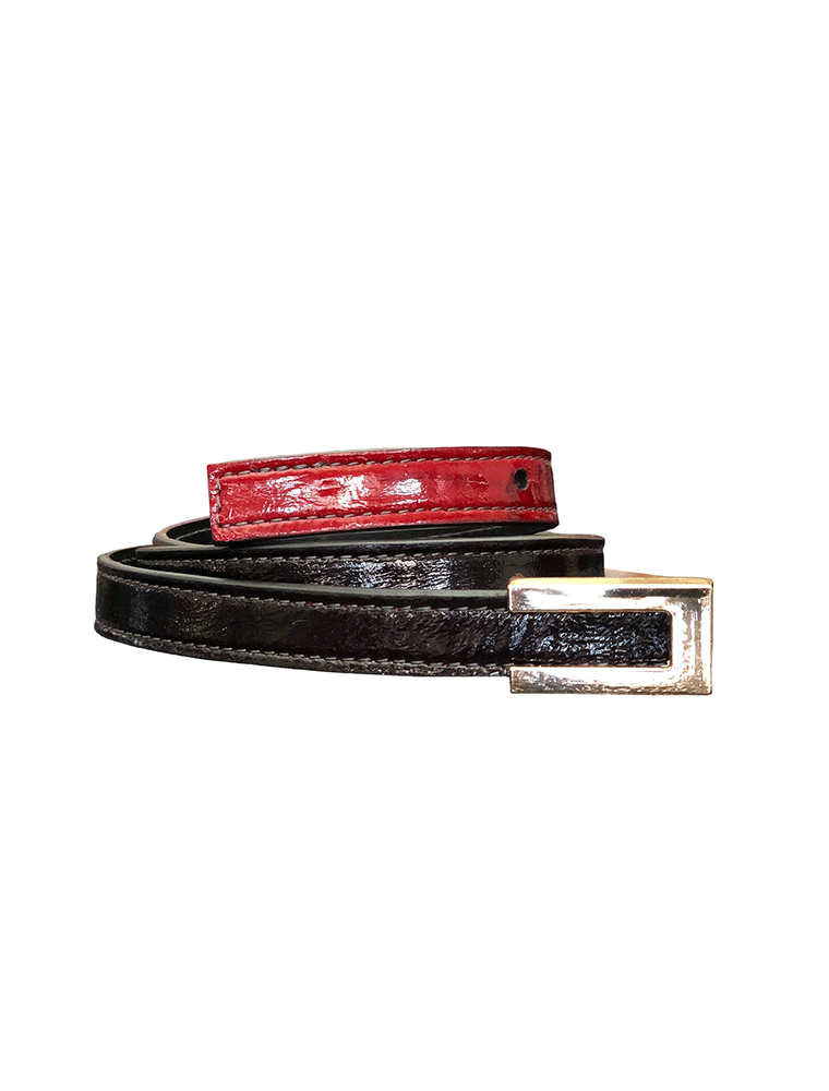 Skinny Leather Belt, Red/black