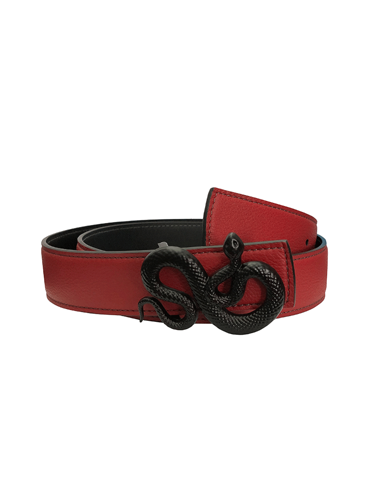 Leather Snake Belt, Lipstick Red