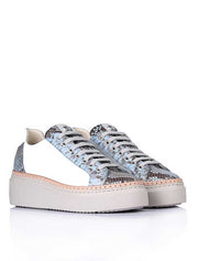 Women's Genuine Leather Python Sneakers, Light Blue