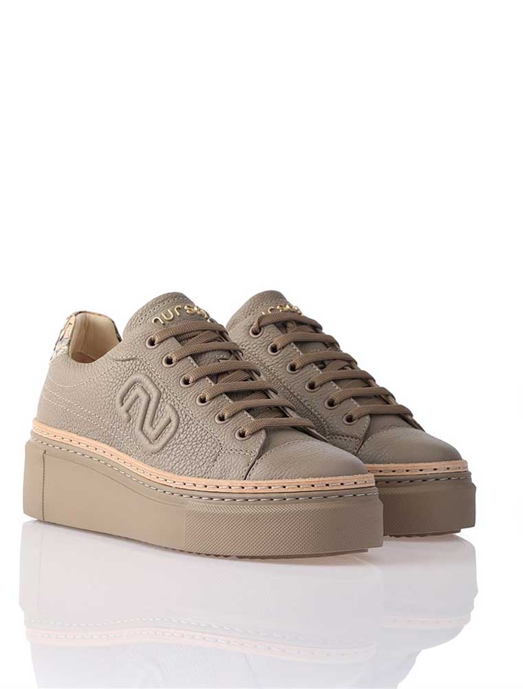 Women's Genuine Leather Sneaker with Python Detail, Beige