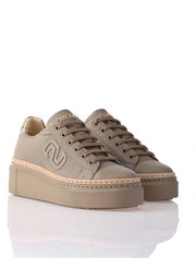 Women's Genuine Leather Sneaker with Python Detail, Taupe