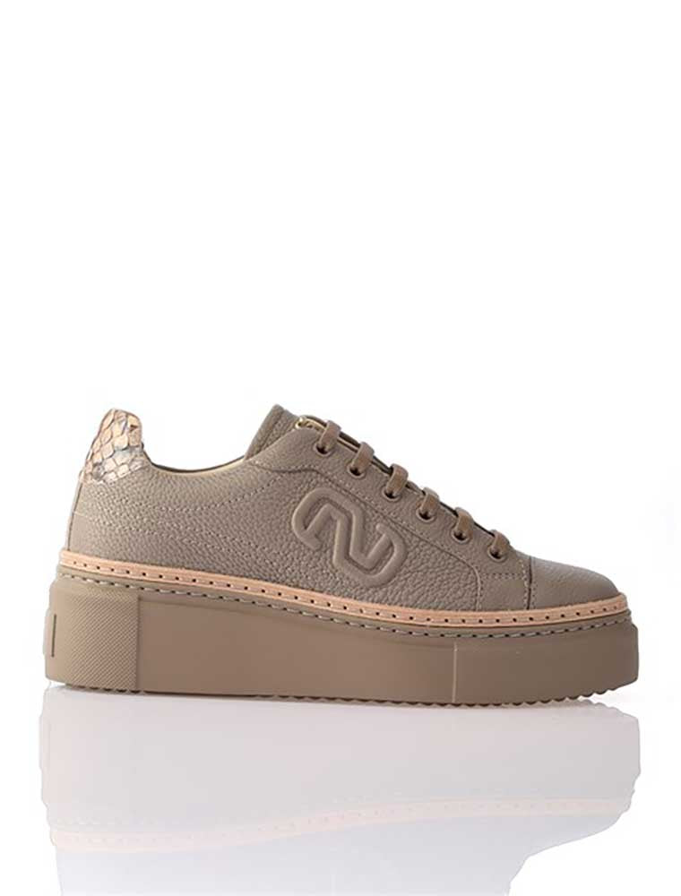 Women's Genuine Leather Sneaker with Python Detail, Taupe