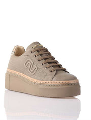 Women's Genuine Leather Sneaker with Python Detail, Taupe