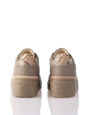 Women's Genuine Leather Sneaker with Python Detail, Taupe