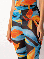 Tropical Print Mesh Leggings, Multicolor