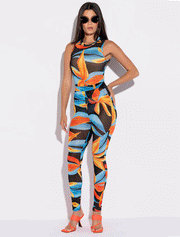 Tropical Print Mesh Leggings, Multicolor