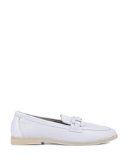 Chain Detail Almond Toe Loafers, White