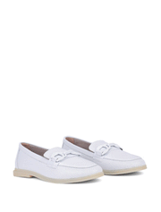 Chain Detail Almond Toe Loafers, White