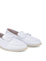 Chain Detail Almond Toe Loafers, White