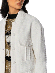 Patch Pocket Tweed Bomber Jacket, Off-White