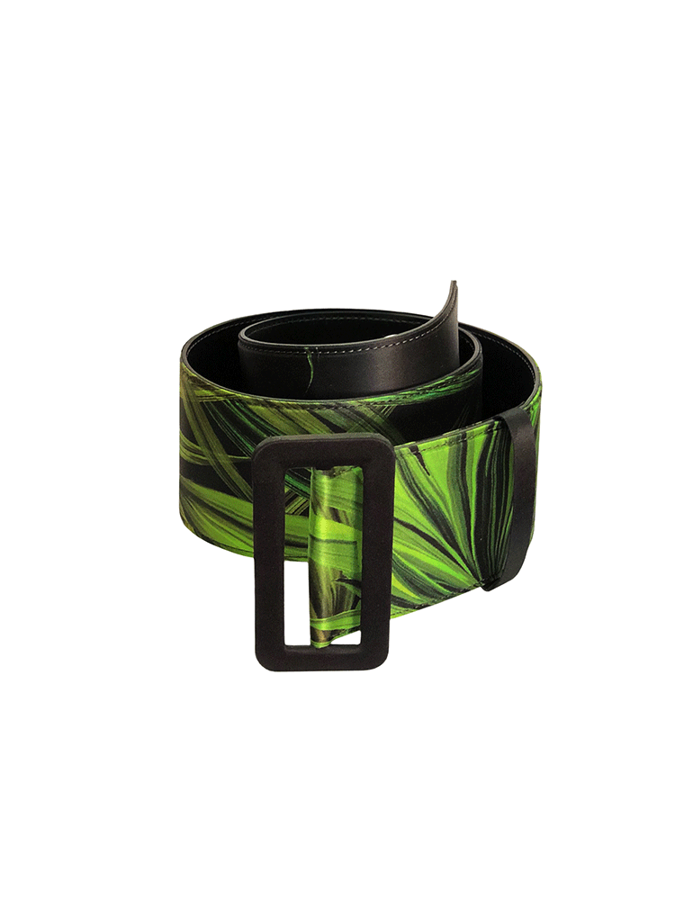 Wide Geometrical Belt, Silk Tropical Leaf